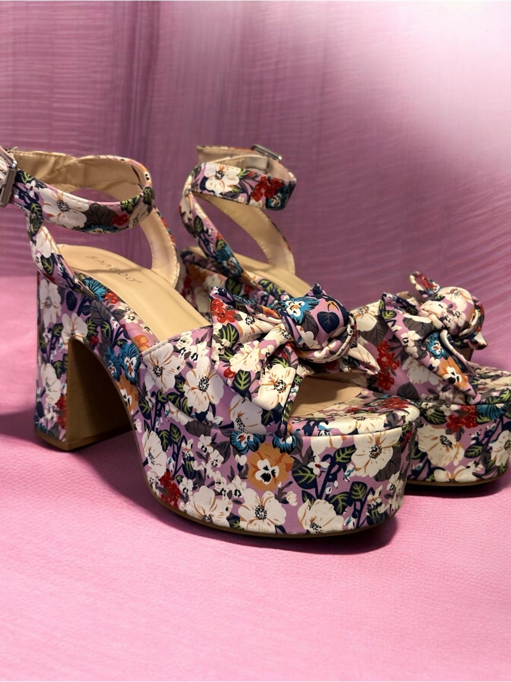 BAMBOO Floral Platform Ankle-Strap Heels 7